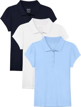 OHD 3 Pack Girls Polo Shirt School Uniform Polo for Girls Cotton Soft Short Sleeve Classic Collared Polo Shirt Size 3T-14