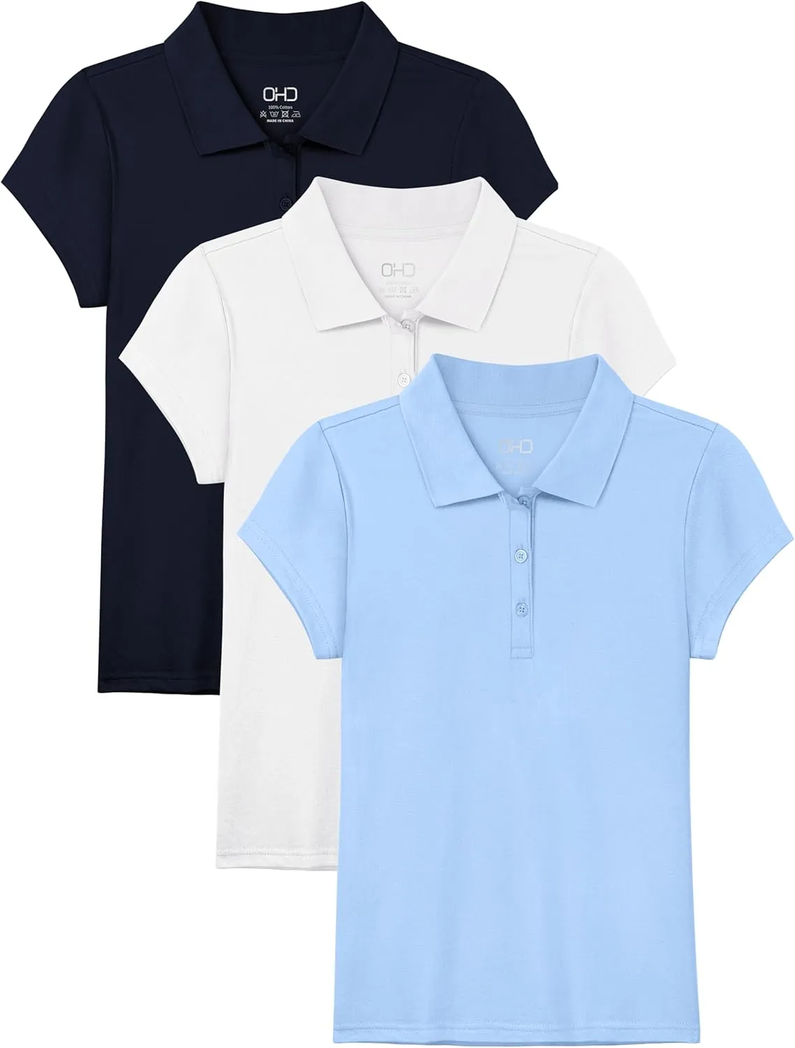 OHD 3 Pack Girls Polo Shirt School Uniform Polo for Girls Cotton Soft Short Sleeve Classic Collared Polo Shirt Size 3T-14
