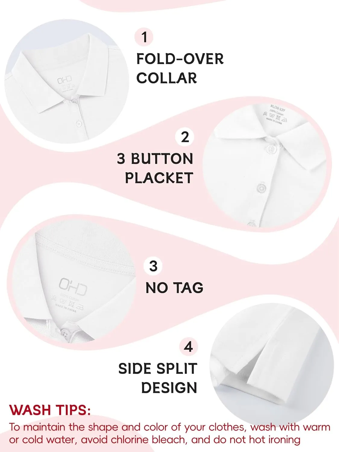 OHD 3 Pack Girls Polo Shirt School Uniform Polo for Girls Cotton Soft Short Sleeve Classic Collared Polo Shirt Size 3T-14