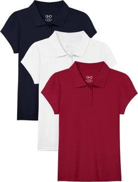 OHD 3 Pack Girls Polo Shirt School Uniform Polo for Girls Cotton Soft Short Sleeve Classic Collared Polo Shirt Size 3T-14