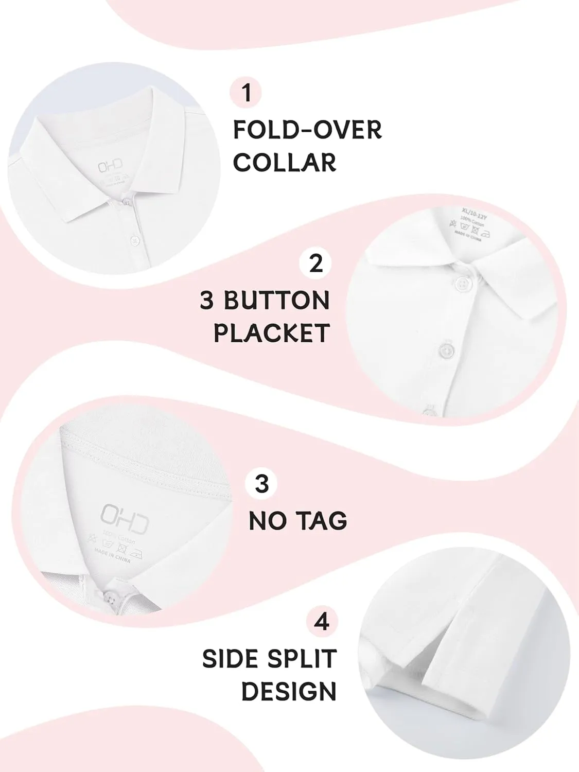 OHD 3 Pack Girls Polo Shirt School Uniform Polo for Girls Cotton Soft Short Sleeve Classic Collared Polo Shirt Size 3T-14