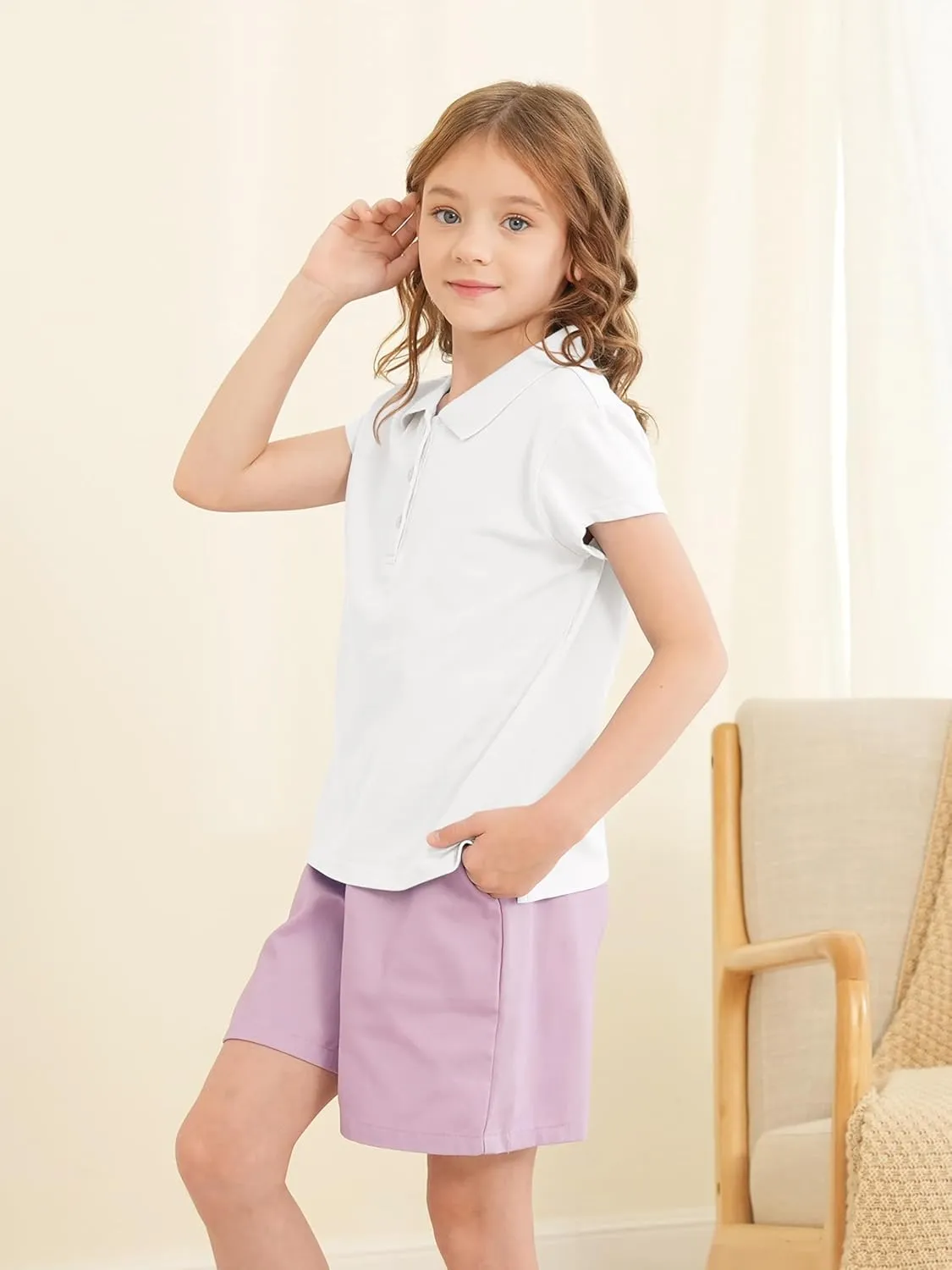 OHD 3 Pack Girls Polo Shirt School Uniform Polo for Girls Cotton Soft Short Sleeve Classic Collared Polo Shirt Size 3T-14