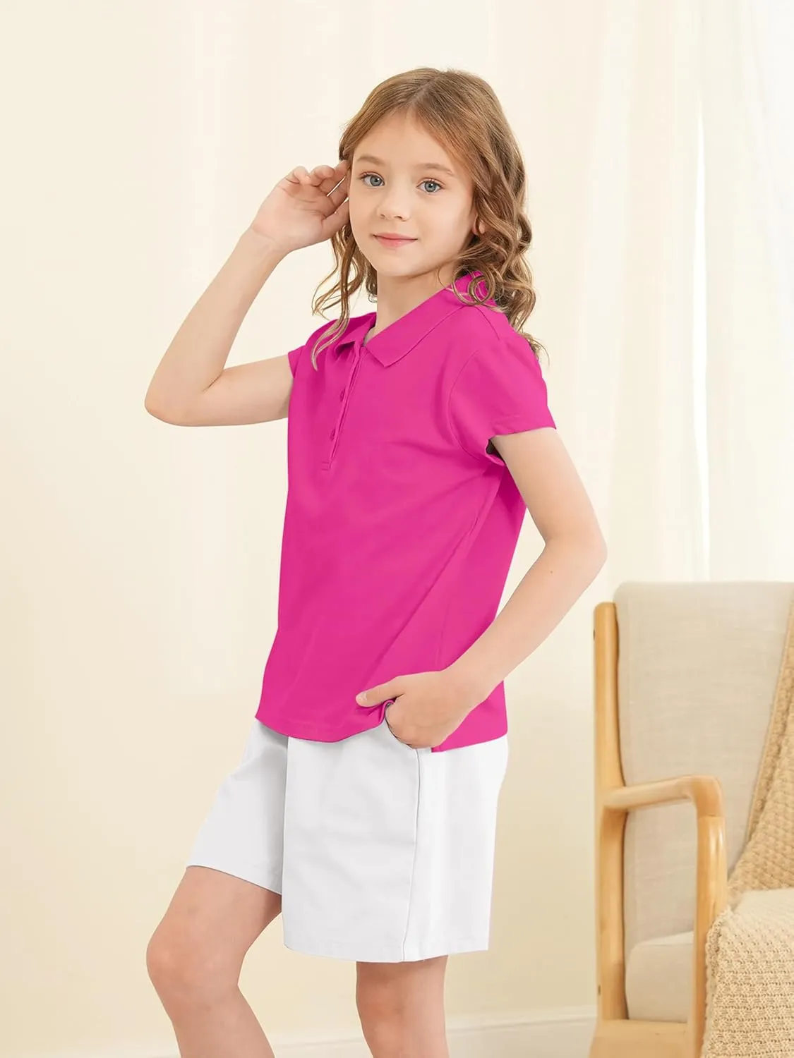 OHD 3 Pack Girls Polo Shirt School Uniform Polo for Girls Cotton Soft Short Sleeve Classic Collared Polo Shirt Size 3T-14