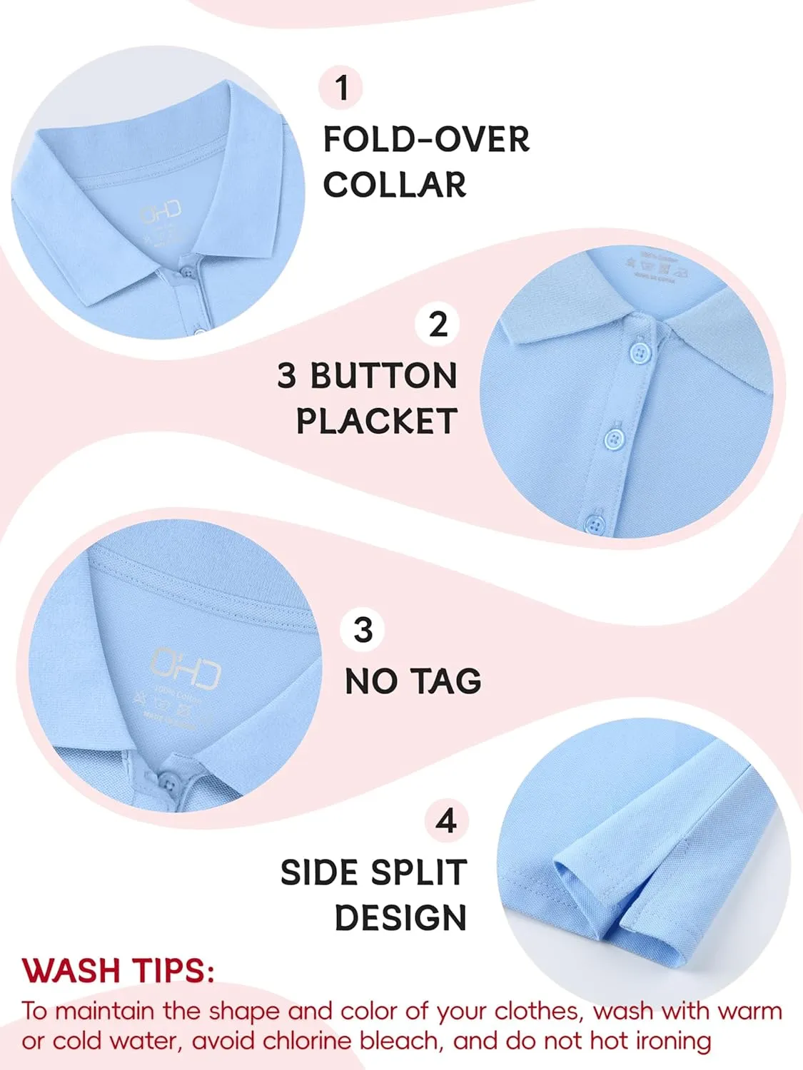 OHD 3 Pack Girls Polo Shirt School Uniform Polo for Girls Cotton Soft Short Sleeve Classic Collared Polo Shirt Size 3T-14