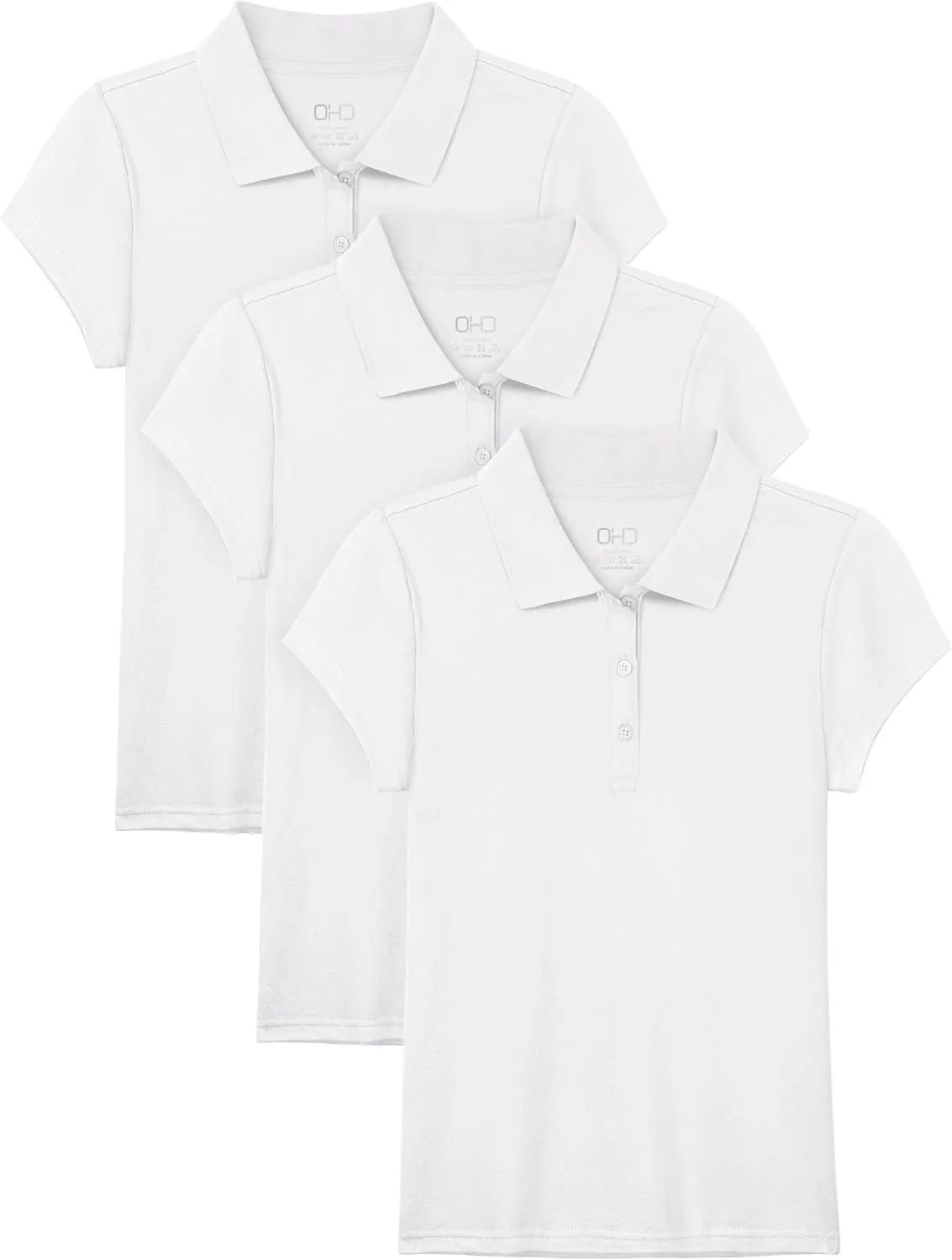 OHD 3 Pack Girls Polo Shirt School Uniform Polo for Girls Cotton Soft Short Sleeve Classic Collared Polo Shirt Size 3T-14