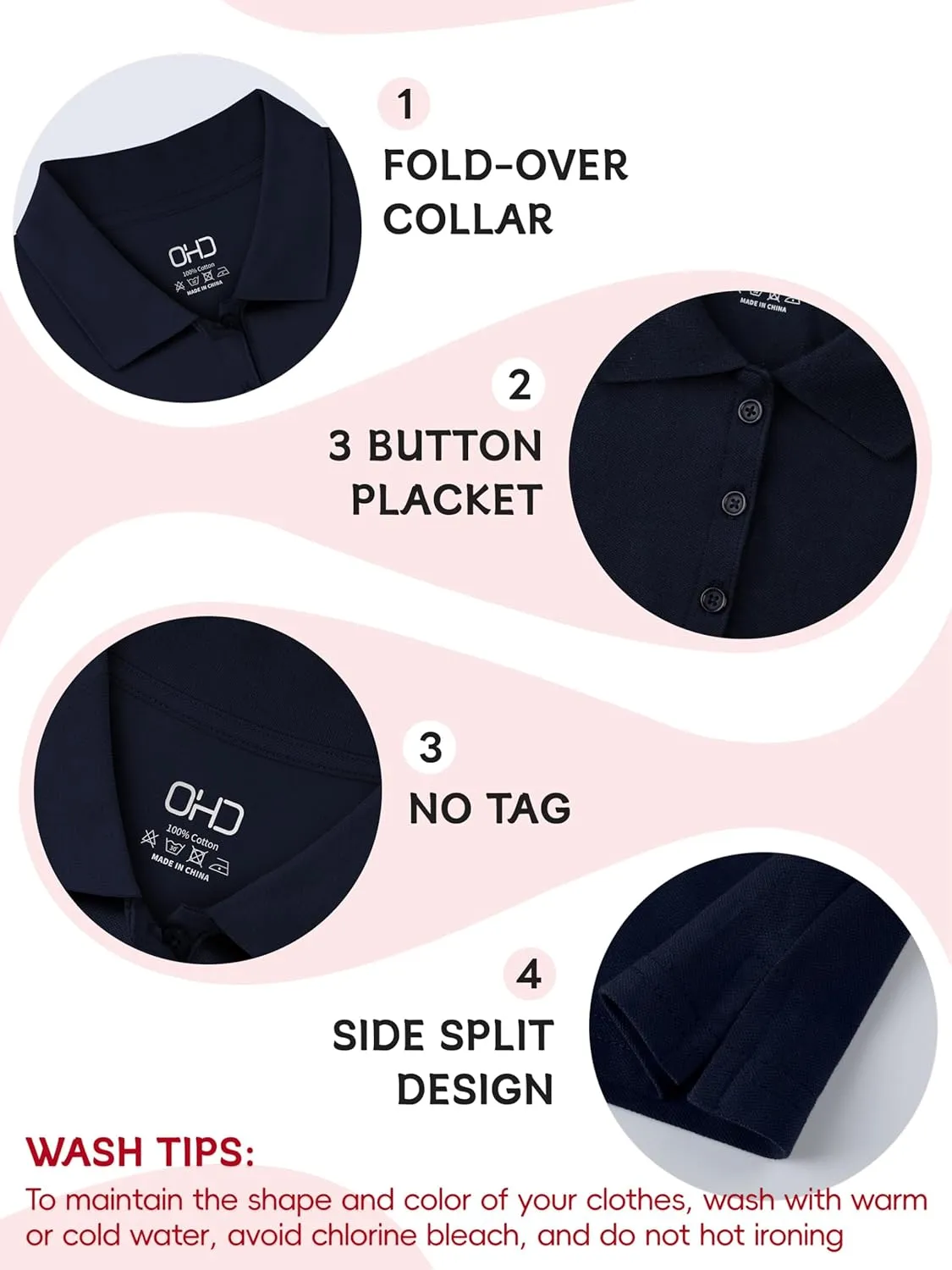 OHD 3 Pack Girls Polo Shirt School Uniform Polo for Girls Cotton Soft Short Sleeve Classic Collared Polo Shirt Size 3T-14