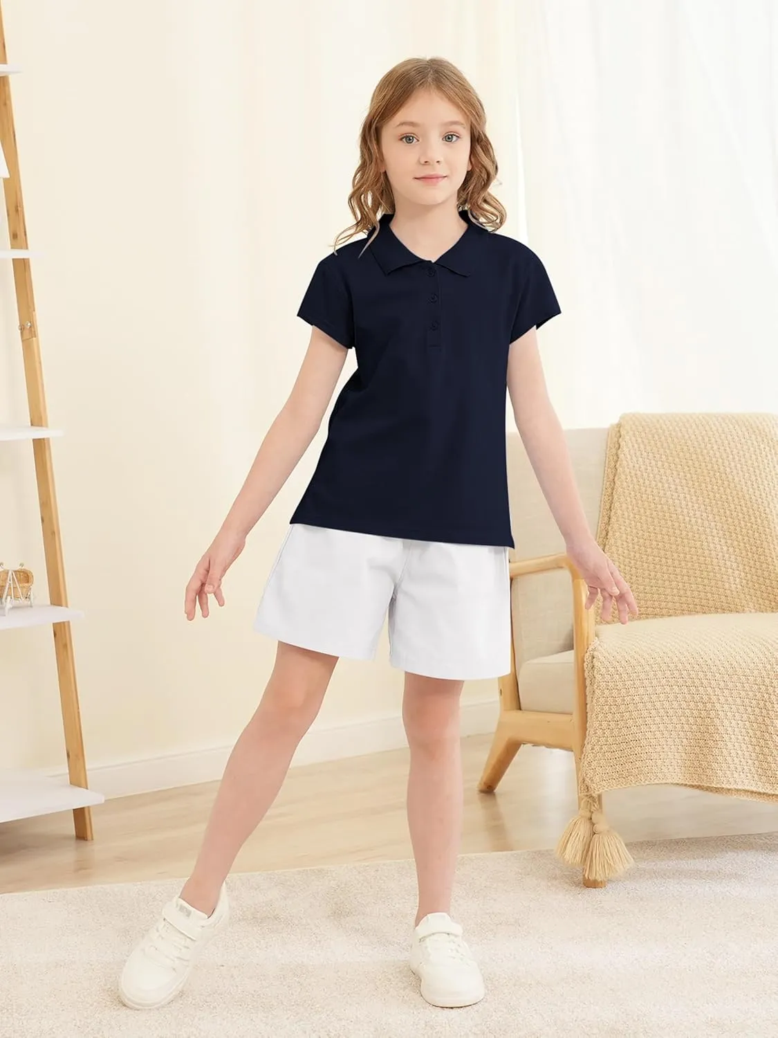OHD 3 Pack Girls Polo Shirt School Uniform Polo for Girls Cotton Soft Short Sleeve Classic Collared Polo Shirt Size 3T-14