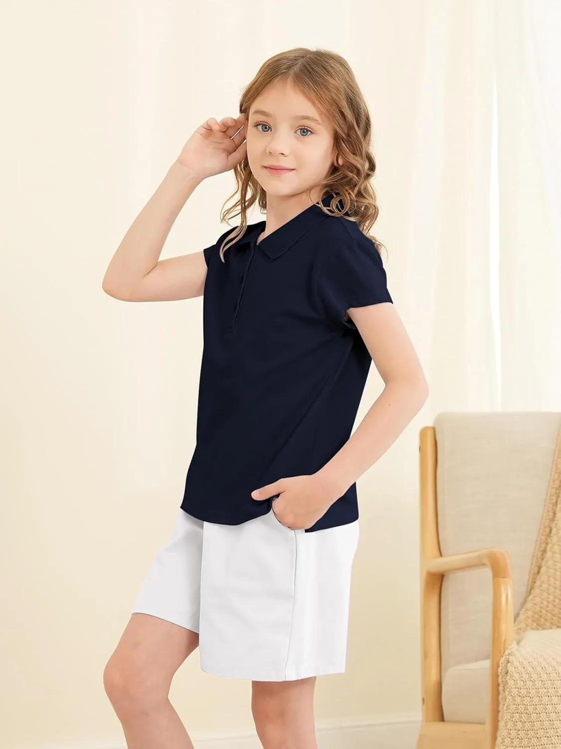 OHD 3 Pack Girls Polo Shirt School Uniform Polo for Girls Cotton Soft Short Sleeve Classic Collared Polo Shirt Size 3T-14
