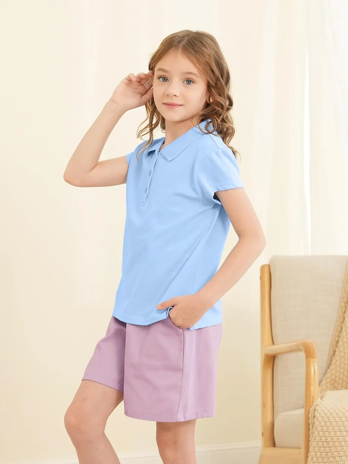 OHD 3 Pack Girls Polo Shirt School Uniform Polo for Girls Cotton Soft Short Sleeve Classic Collared Polo Shirt Size 3T-14