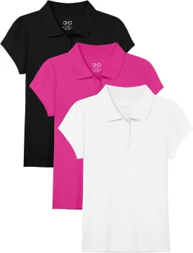 OHD 3 Pack Girls Polo Shirt School Uniform Polo for Girls Cotton Soft Short Sleeve Classic Collared Polo Shirt Size 3T-14