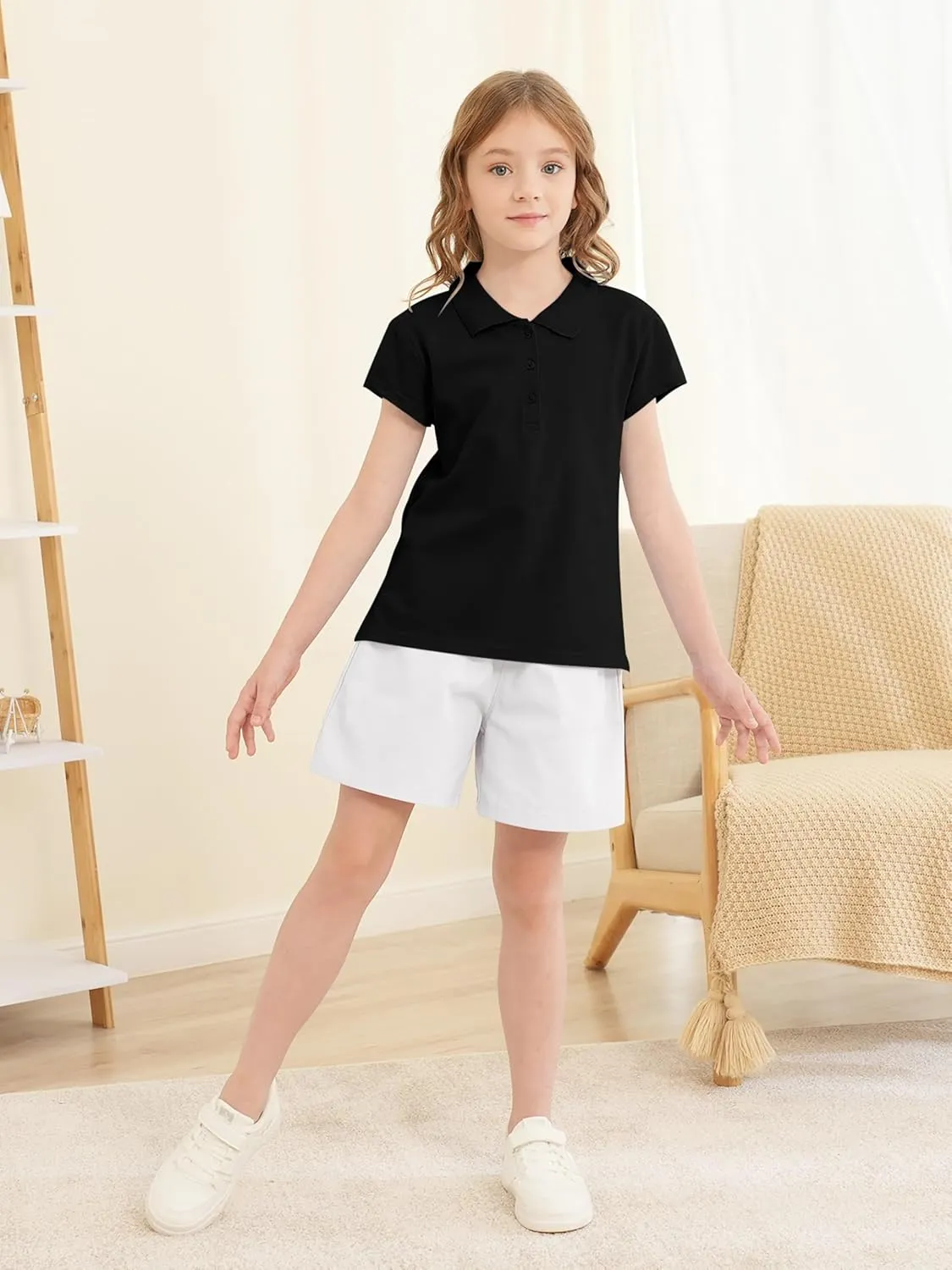 OHD 3 Pack Girls Polo Shirt School Uniform Polo for Girls Cotton Soft Short Sleeve Classic Collared Polo Shirt Size 3T-14