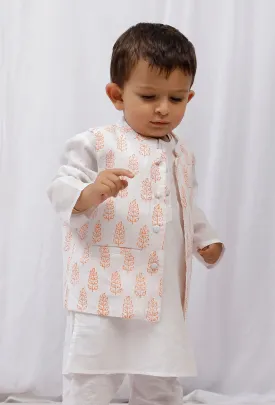 Orange Block Printed Floral Nehru Jacket Orange Block Printed Floral Nehru Jacket