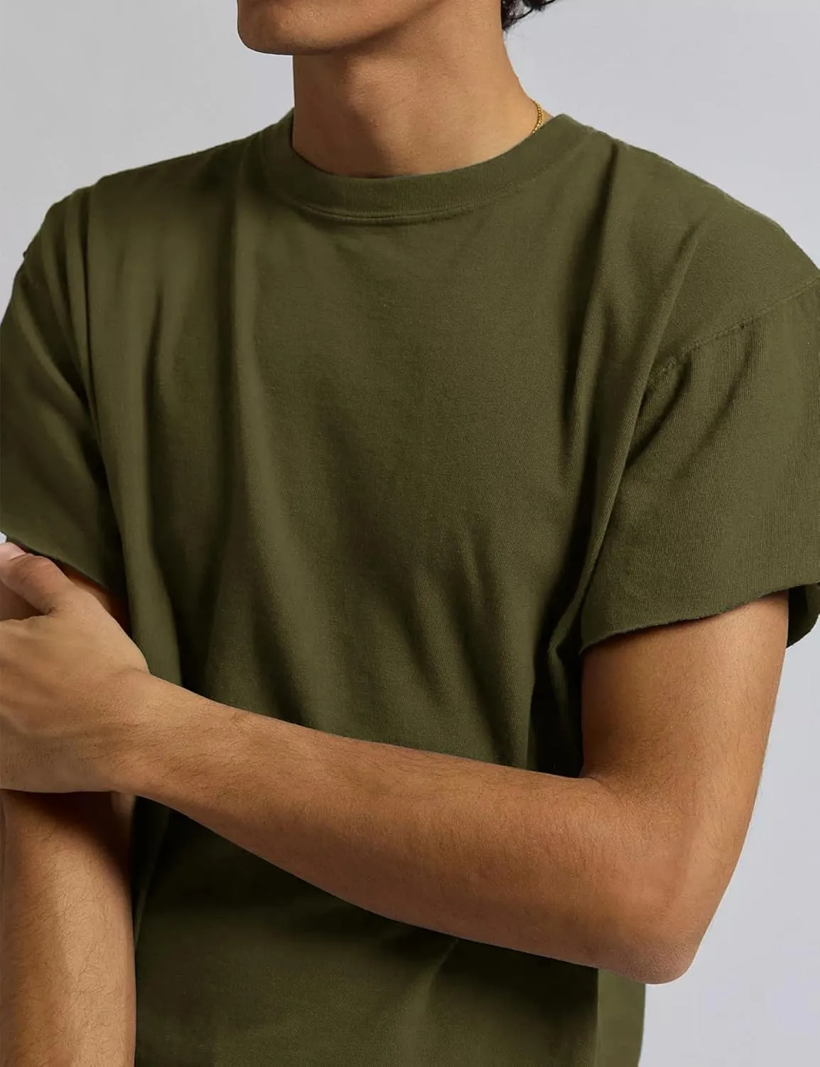 Orchidays Men's Boxy Cropped Raw Cut T Shirts Short Sleeve Round Neck Tee Casual Basic Tops