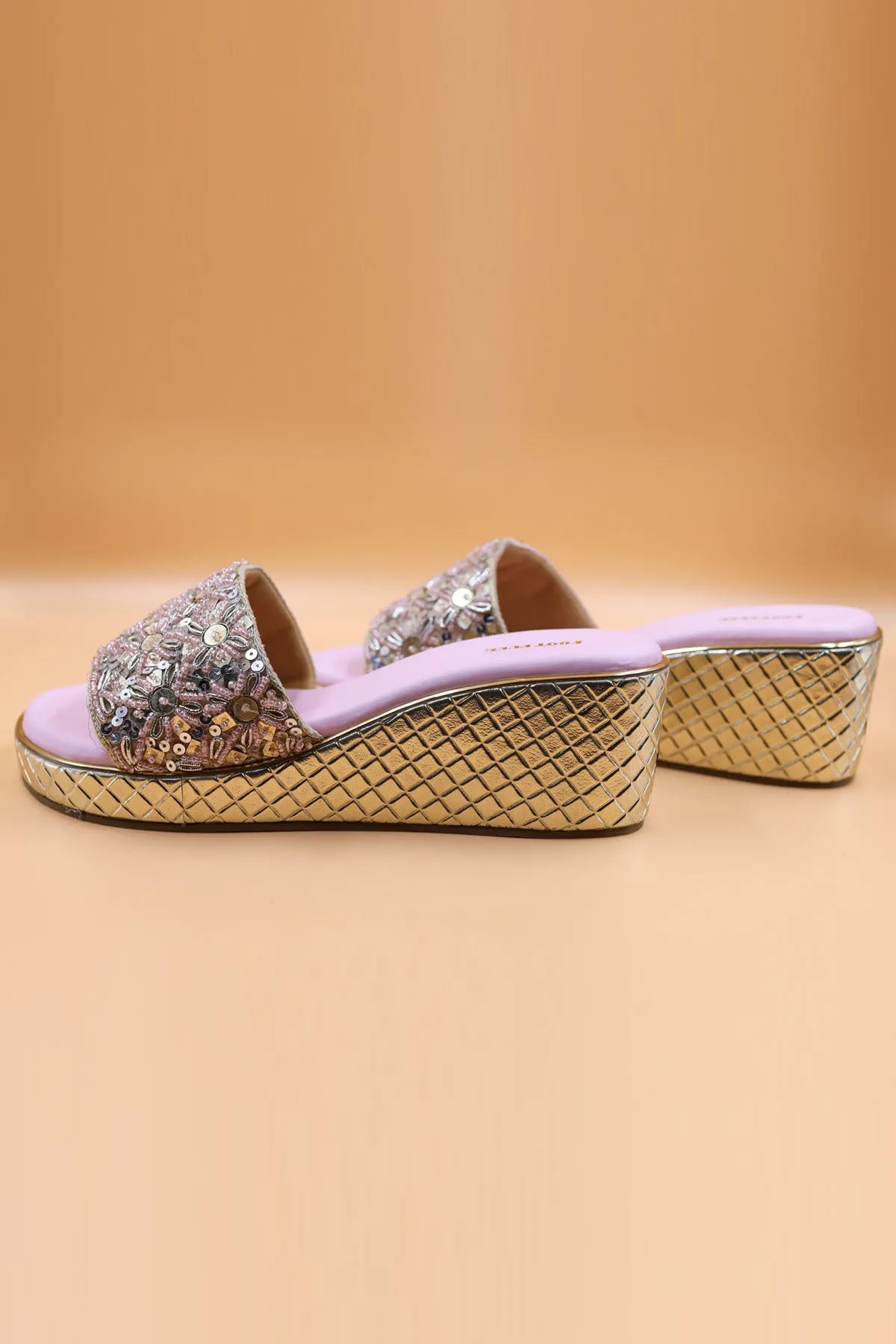 Pink Zardosi Embellished Wedges