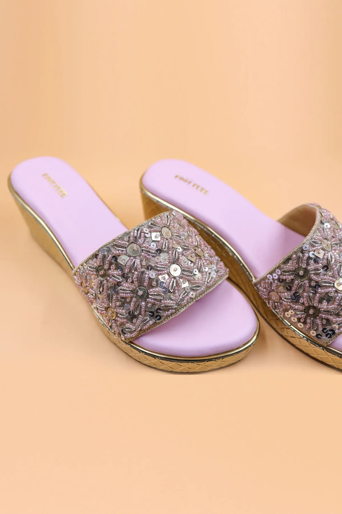 Pink Zardosi Embellished Wedges