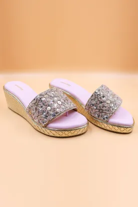Pink Zardosi Embellished Wedges