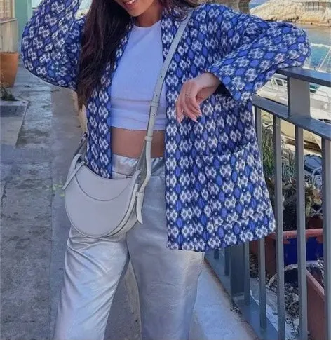Printed Blue Quilt Coat