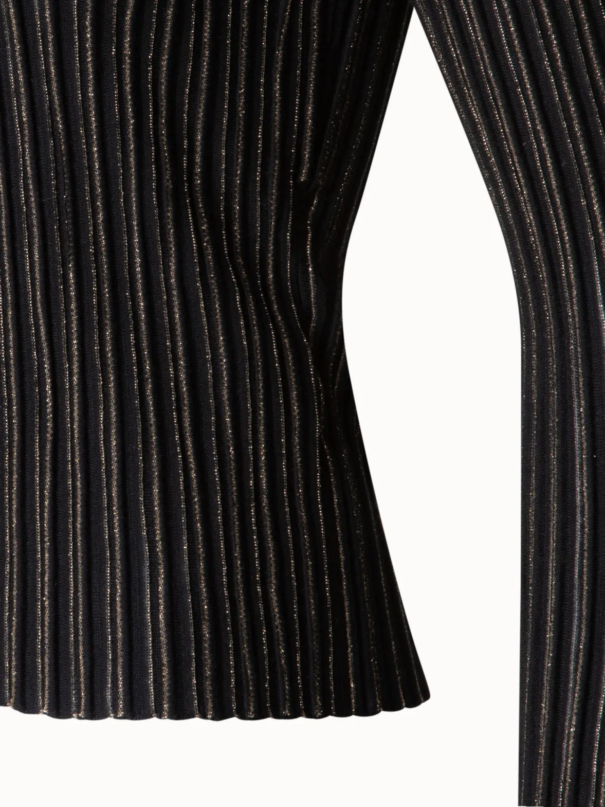 Ribbed Sweater in Wool Silk with Golden Lurex Stripes