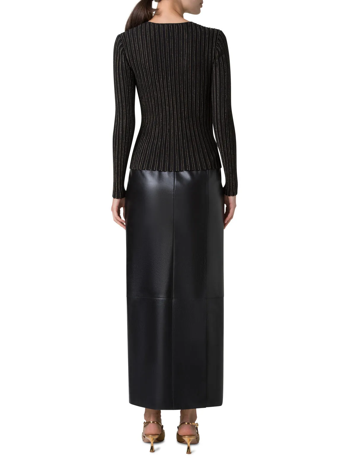 Ribbed Sweater in Wool Silk with Golden Lurex Stripes