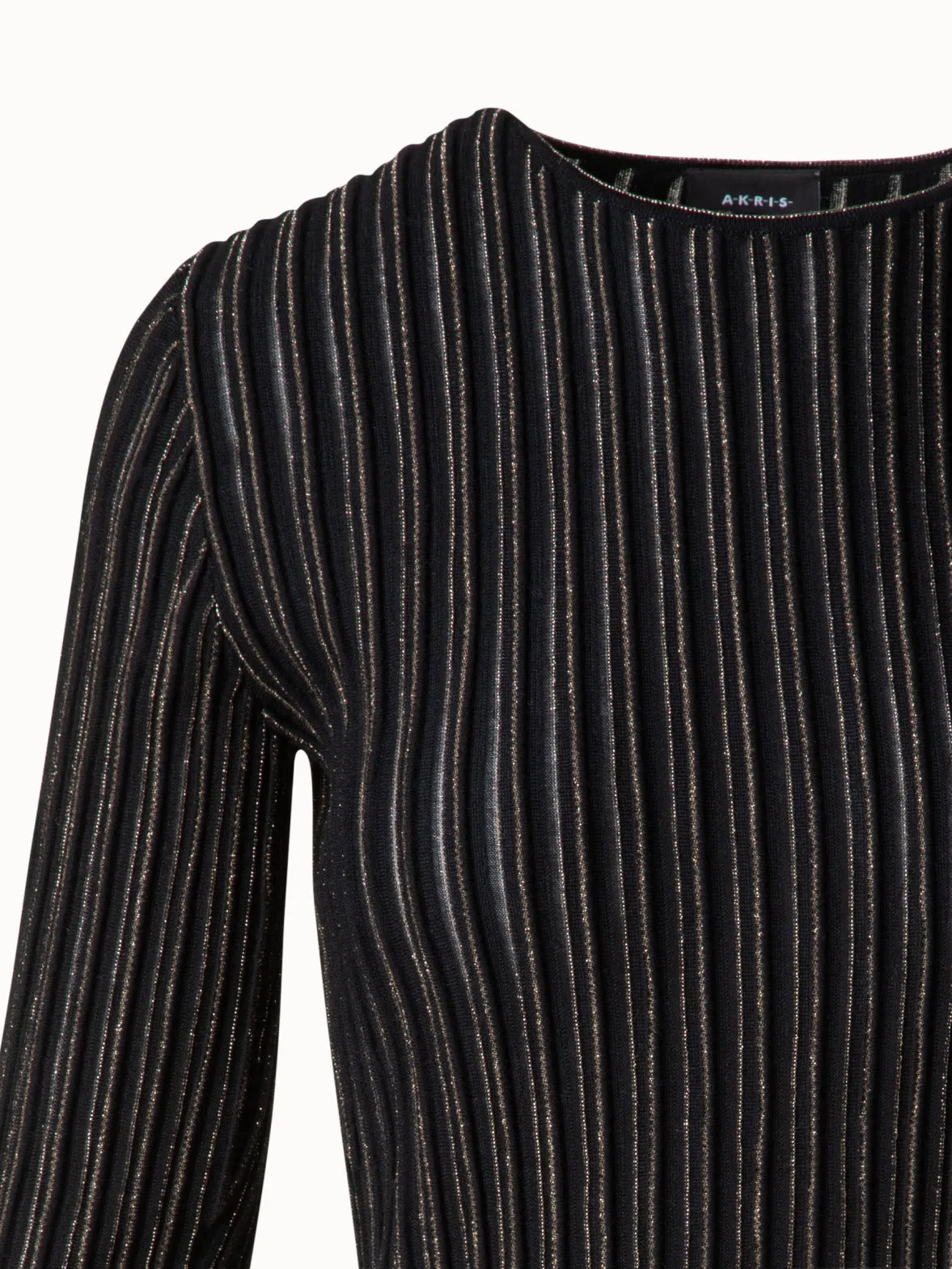 Ribbed Sweater in Wool Silk with Golden Lurex Stripes