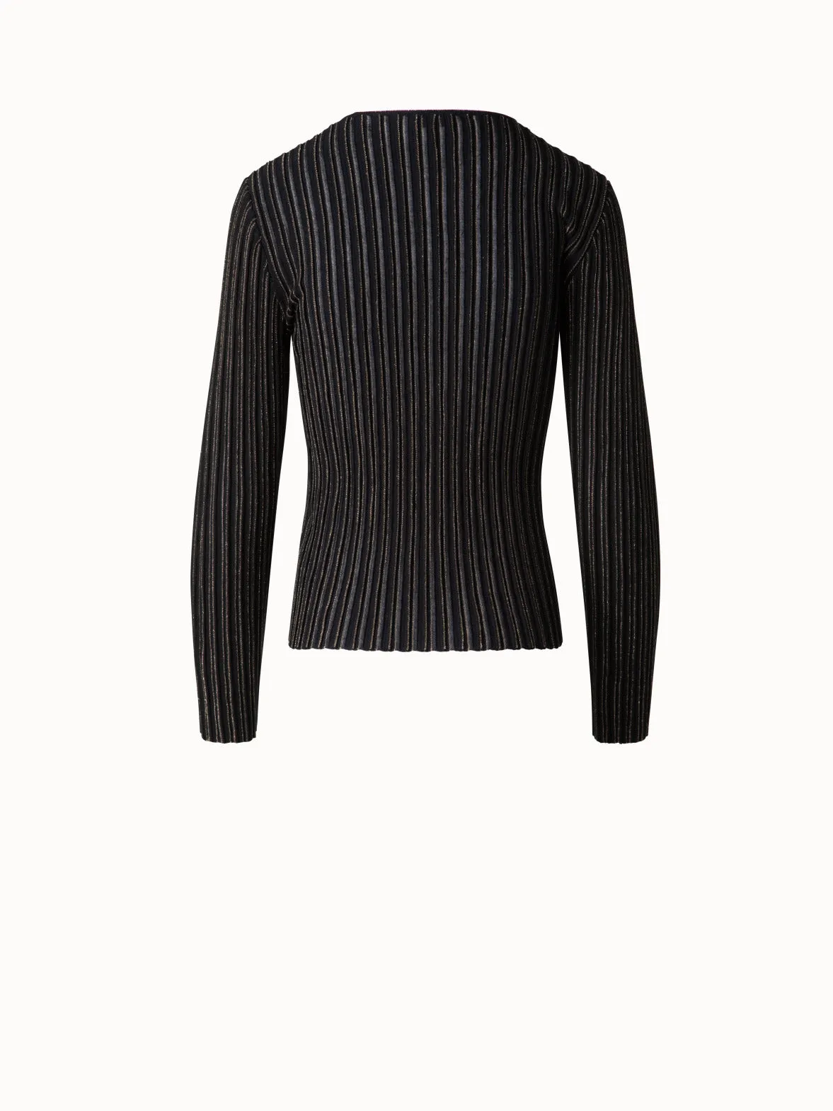 Ribbed Sweater in Wool Silk with Golden Lurex Stripes