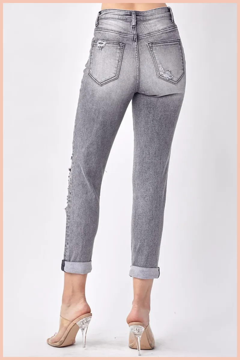 RISEN Distressed Relaxed Fit Rolled Skinny Jean