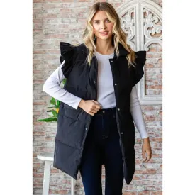 Ruffle Sleeve Puffer Long Vest