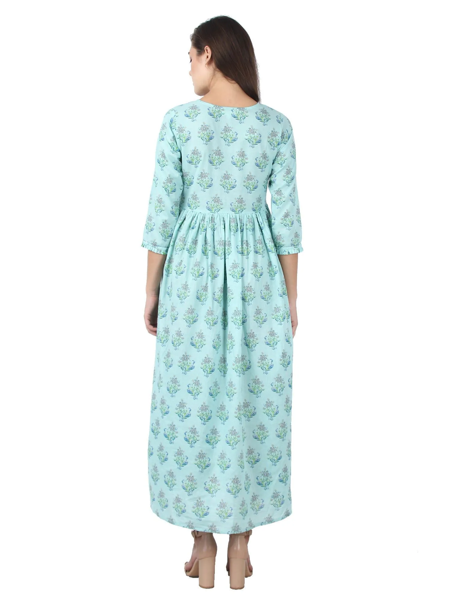 Sea Green Printed Ankle Long Ethnic Gown (pack of 1)