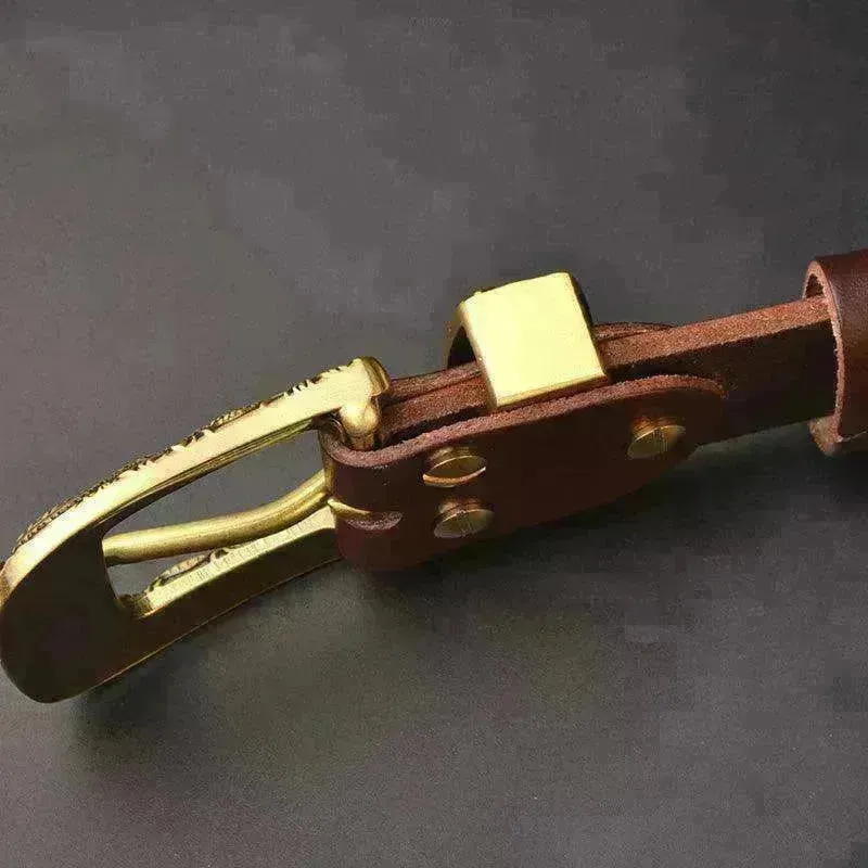 Solid Brass Belt Buckle Casual Pin Genuine Leather