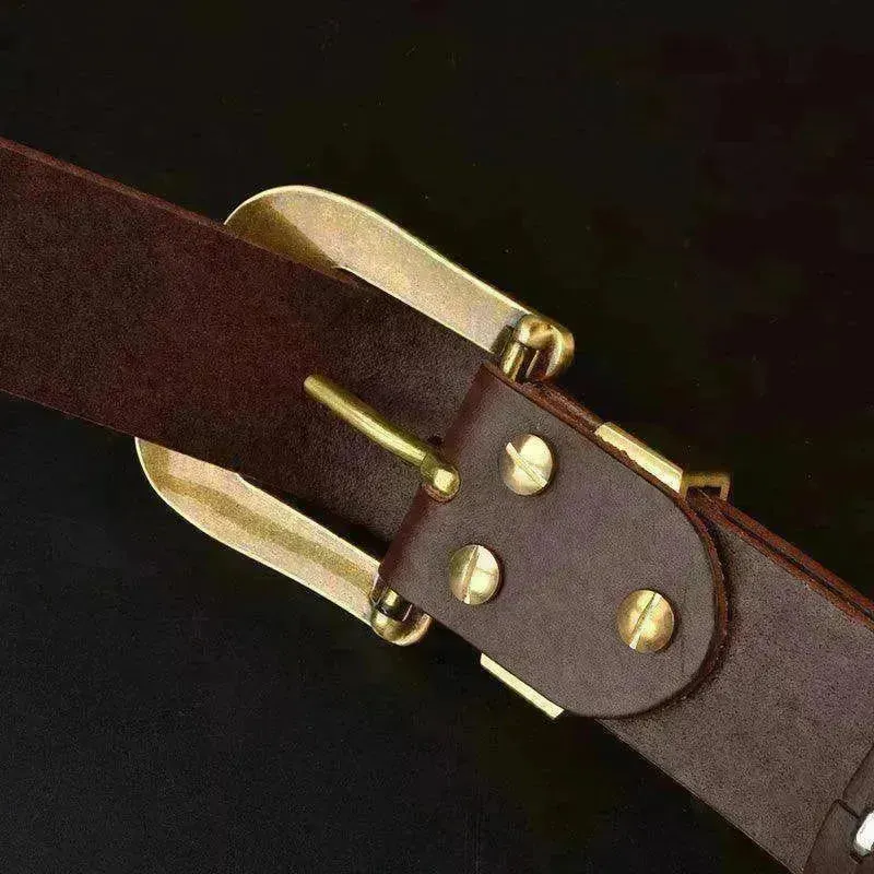 Solid Brass Belt Buckle Casual Pin Genuine Leather
