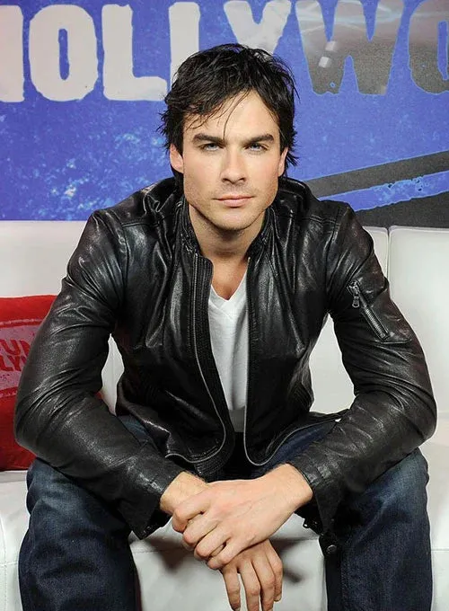 Stylish Black Leather Jacket Worn By Lan Somerhalder | Lan Somerhalder Stylish Black Leather Jacket