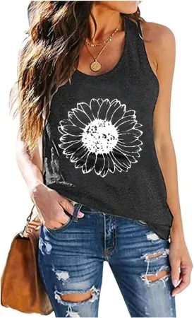 Sunflower Tank Women Funny Sunflower Graphic Sleeveless Shirts Summer Athletic Causal Beach Holiday Tee Hiking Top