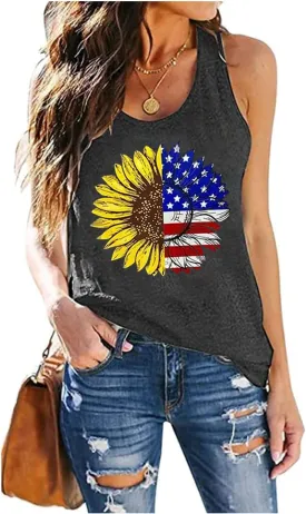 Sunflower Tank Women Funny Sunflower Graphic Sleeveless Shirts Summer Athletic Causal Beach Holiday Tee Hiking Top