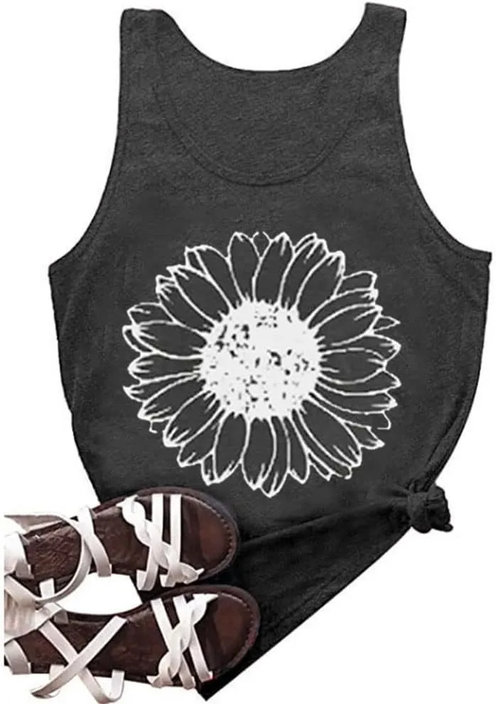 Sunflower Tank Women Funny Sunflower Graphic Sleeveless Shirts Summer Athletic Causal Beach Holiday Tee Hiking Top