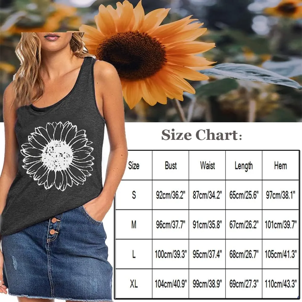 Sunflower Tank Women Funny Sunflower Graphic Sleeveless Shirts Summer Athletic Causal Beach Holiday Tee Hiking Top