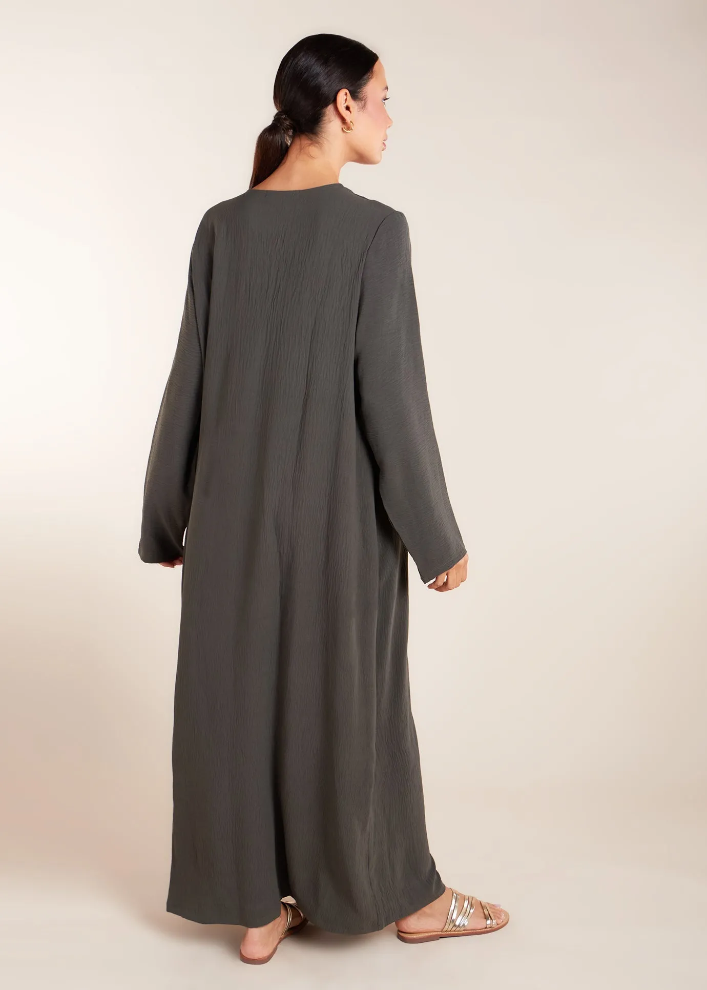 Two Piece Open Abaya with Slip Khaki