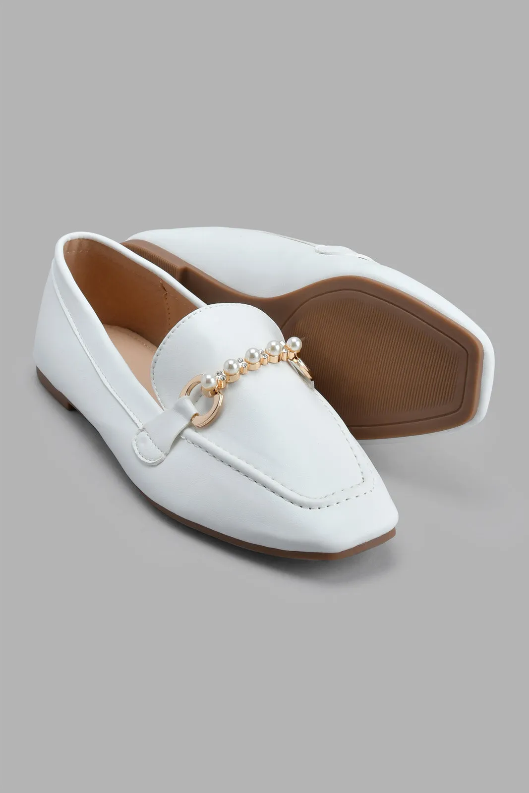 White Loafer With Pearl Trim