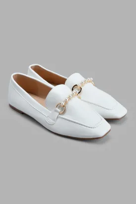 White Loafer With Pearl Trim