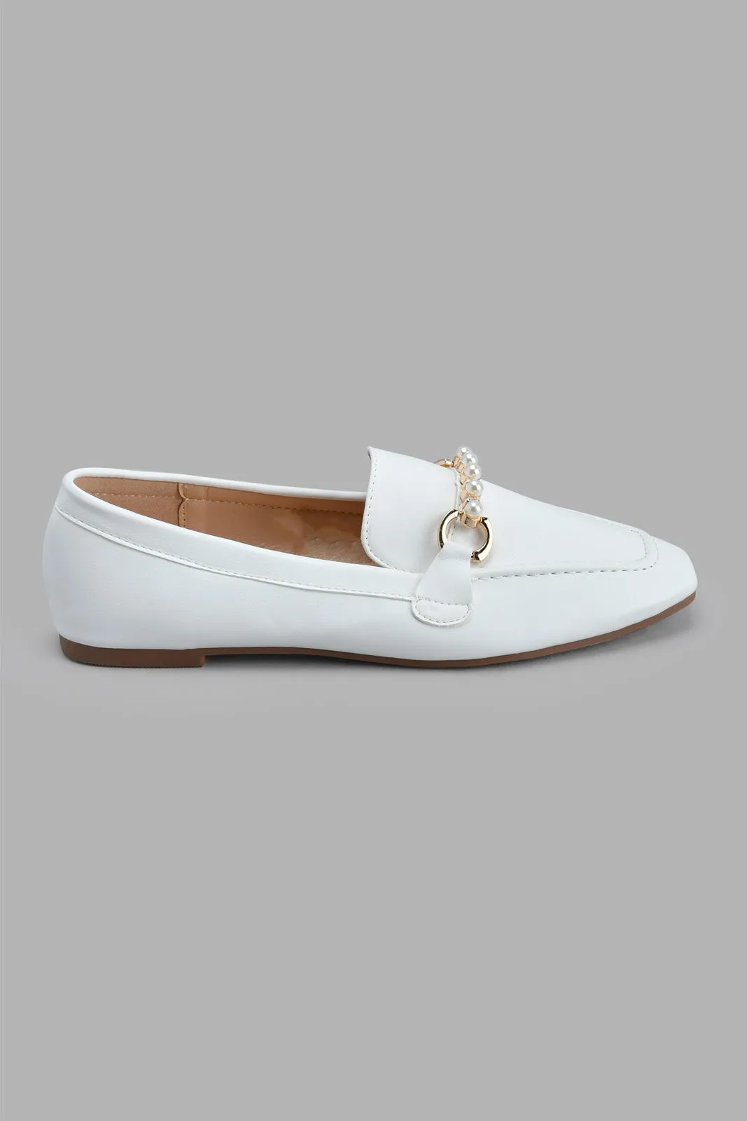 White Loafer With Pearl Trim