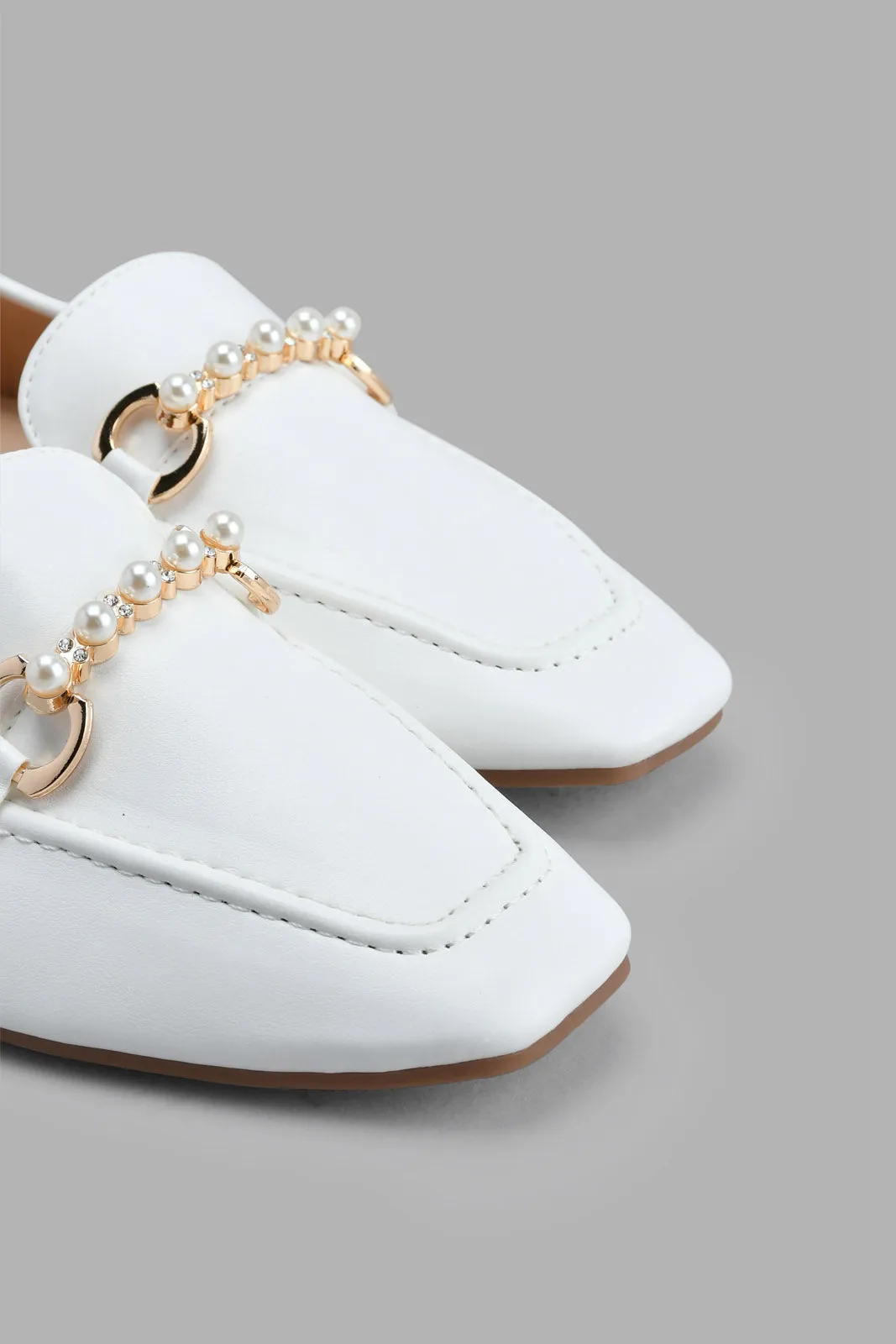 White Loafer With Pearl Trim
