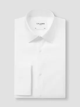 White Marcella Front Poplin Regular Fit Double Cuff Classic Collar Dress Shirt