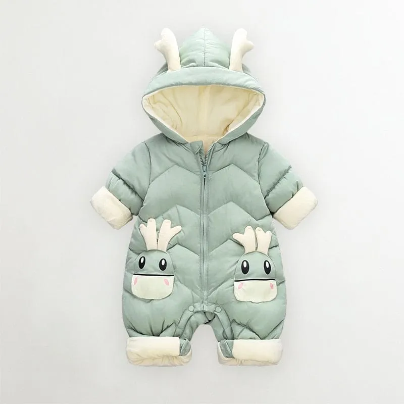 Winter New born Baby Boy Girl Velvet Jumpsuit Romper Toddler Coat