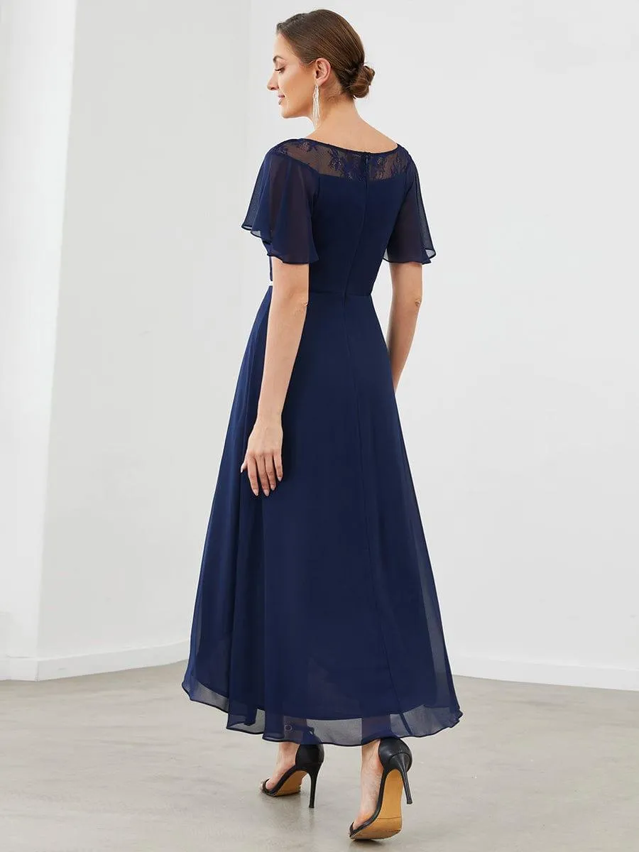 Women's Casual Boat Neck A-Line Midi Dress with Asymmetrical Hems