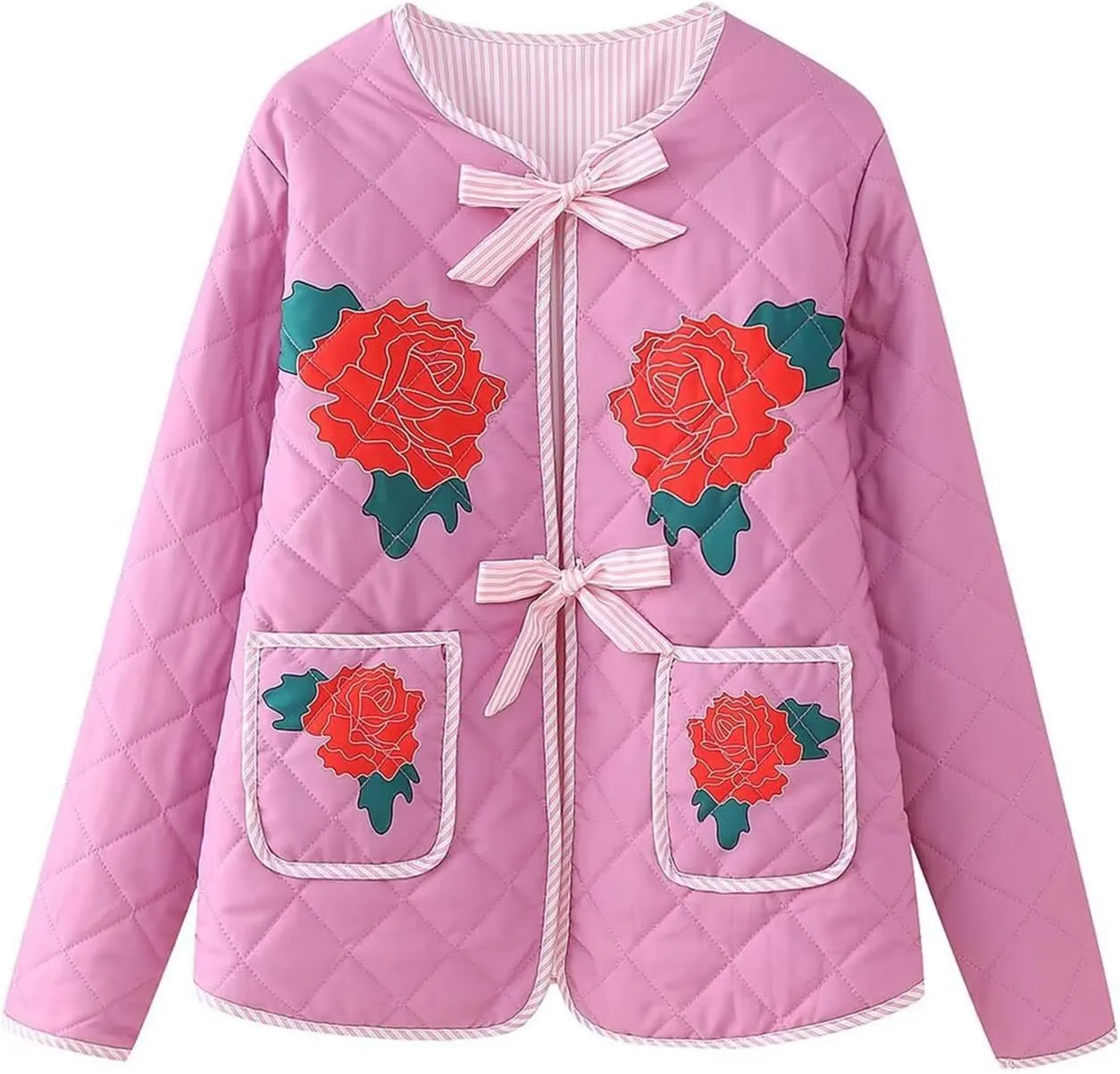Womens Quilted Puffer Jacket Lightweight Cropped Floral Print Winter Coat Padded Cardigan Trendy Puffy Jackets
