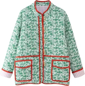 Womens Quilted Puffer Jacket Lightweight Cropped Floral Print Winter Coat Padded Cardigan Trendy Puffy Jackets