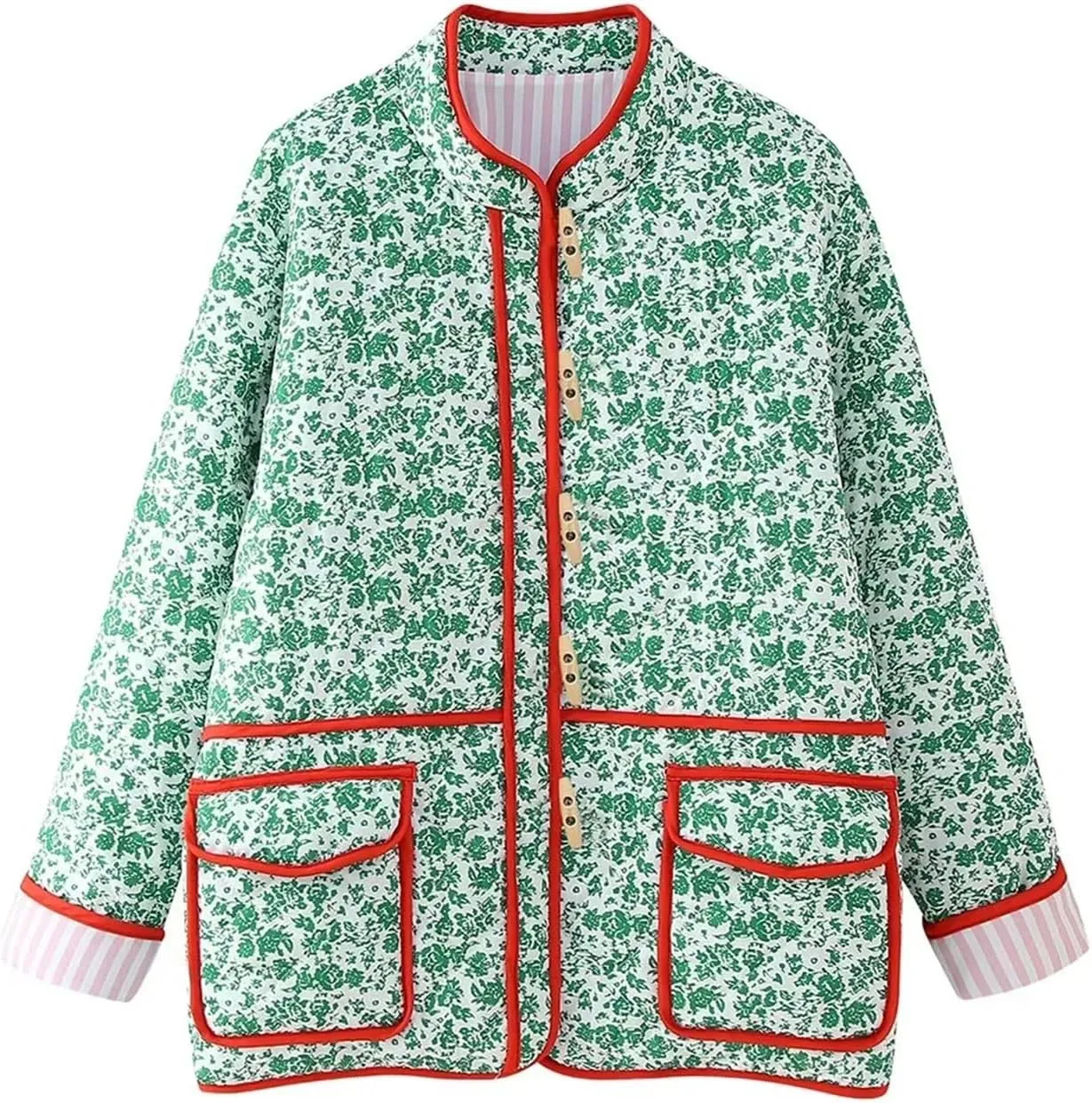 Womens Quilted Puffer Jacket Lightweight Cropped Floral Print Winter Coat Padded Cardigan Trendy Puffy Jackets