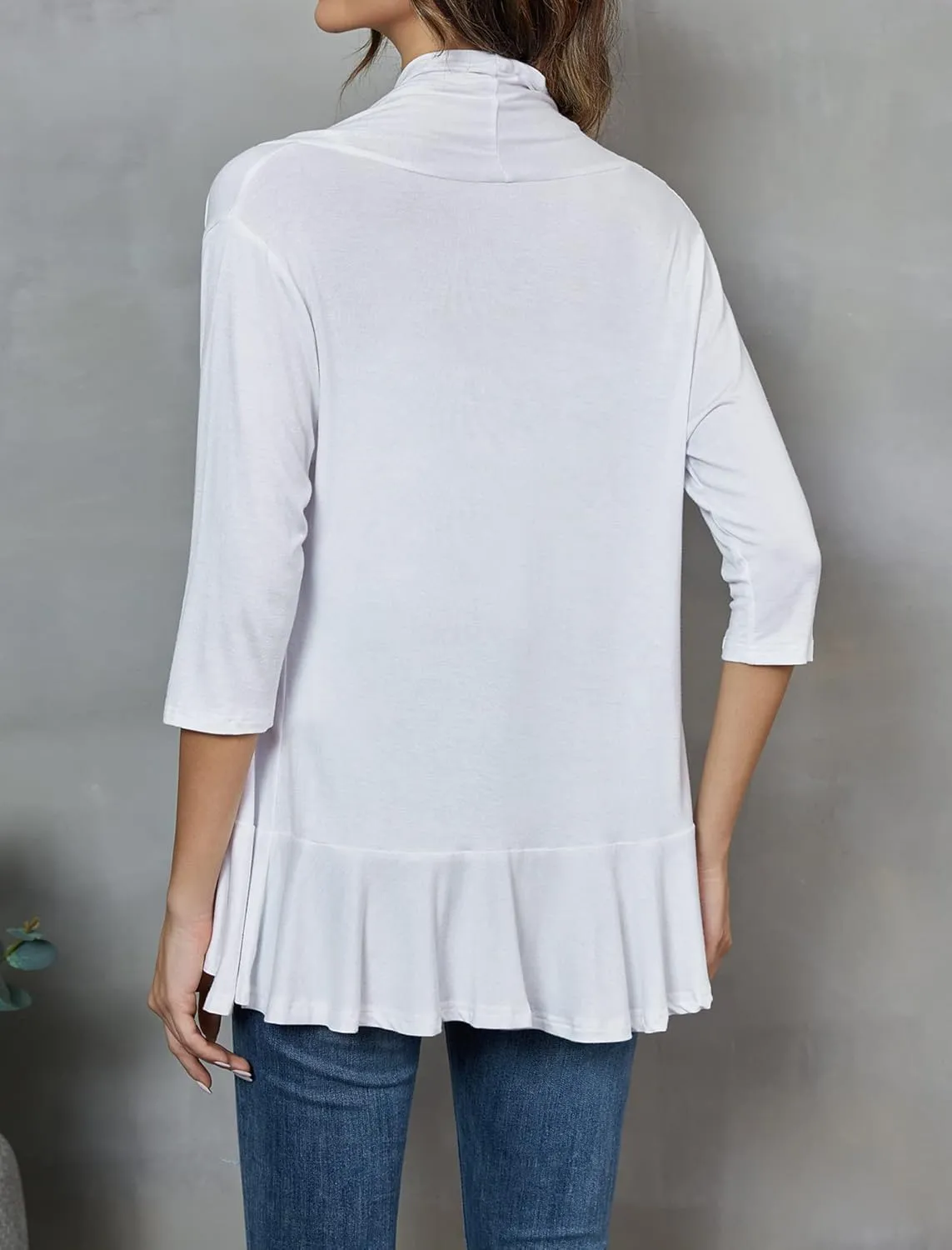 Zeagoo Women's Open Front Cardigan 3/4 Sleeve Draped Ruffles Soft Knit Sweaters S-3XL