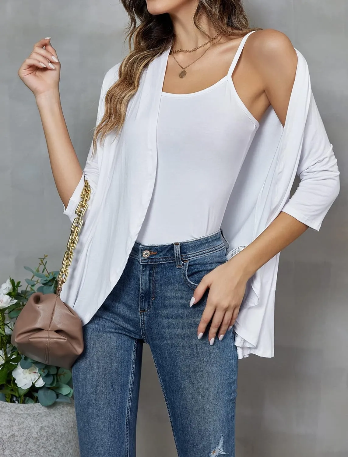 Zeagoo Women's Open Front Cardigan 3/4 Sleeve Draped Ruffles Soft Knit Sweaters S-3XL