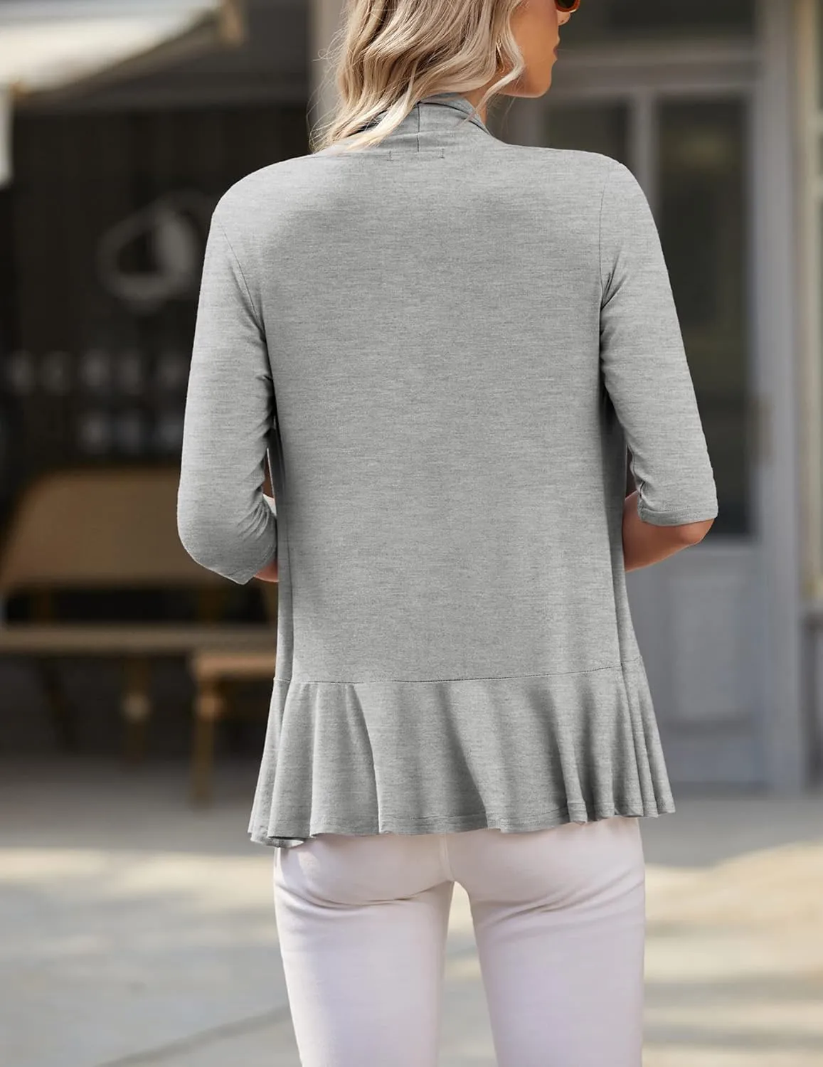 Zeagoo Women's Open Front Cardigan 3/4 Sleeve Draped Ruffles Soft Knit Sweaters S-3XL